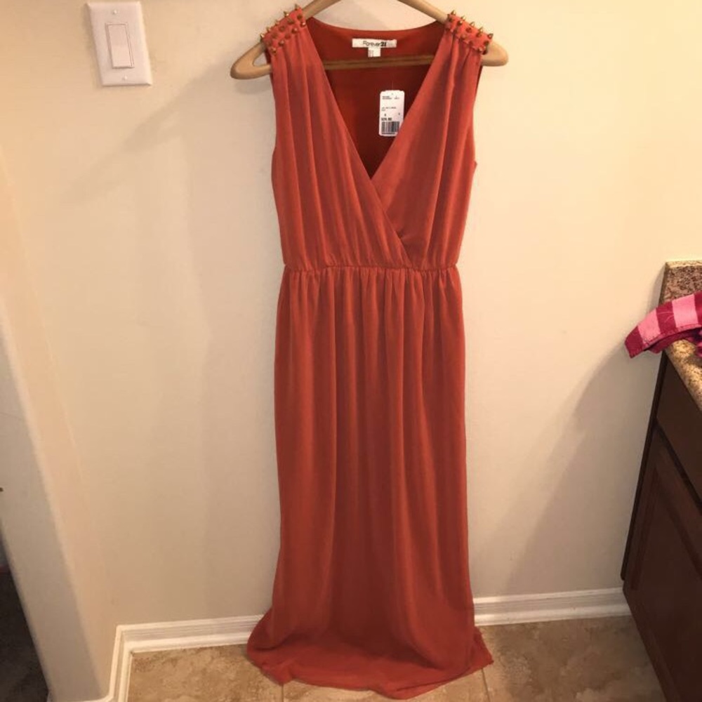 Orange/Rust maxi dress w/gold studding detail